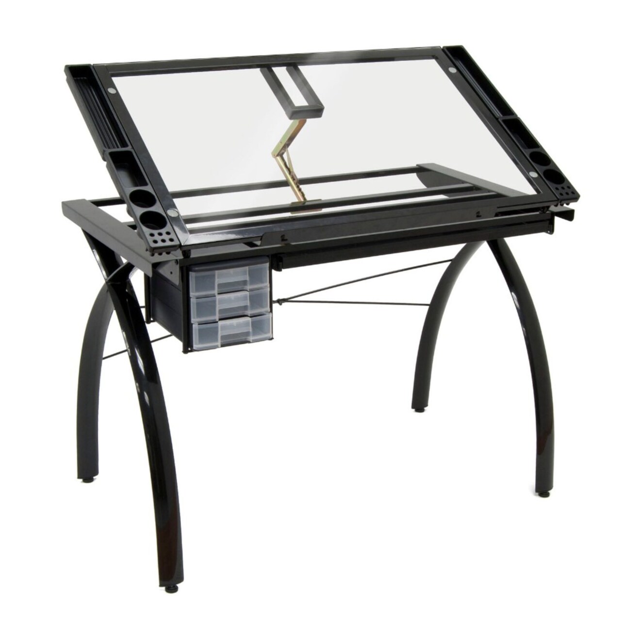 Futura Craft/Drawing Table With Adjustable Top In Black / Clear Glass